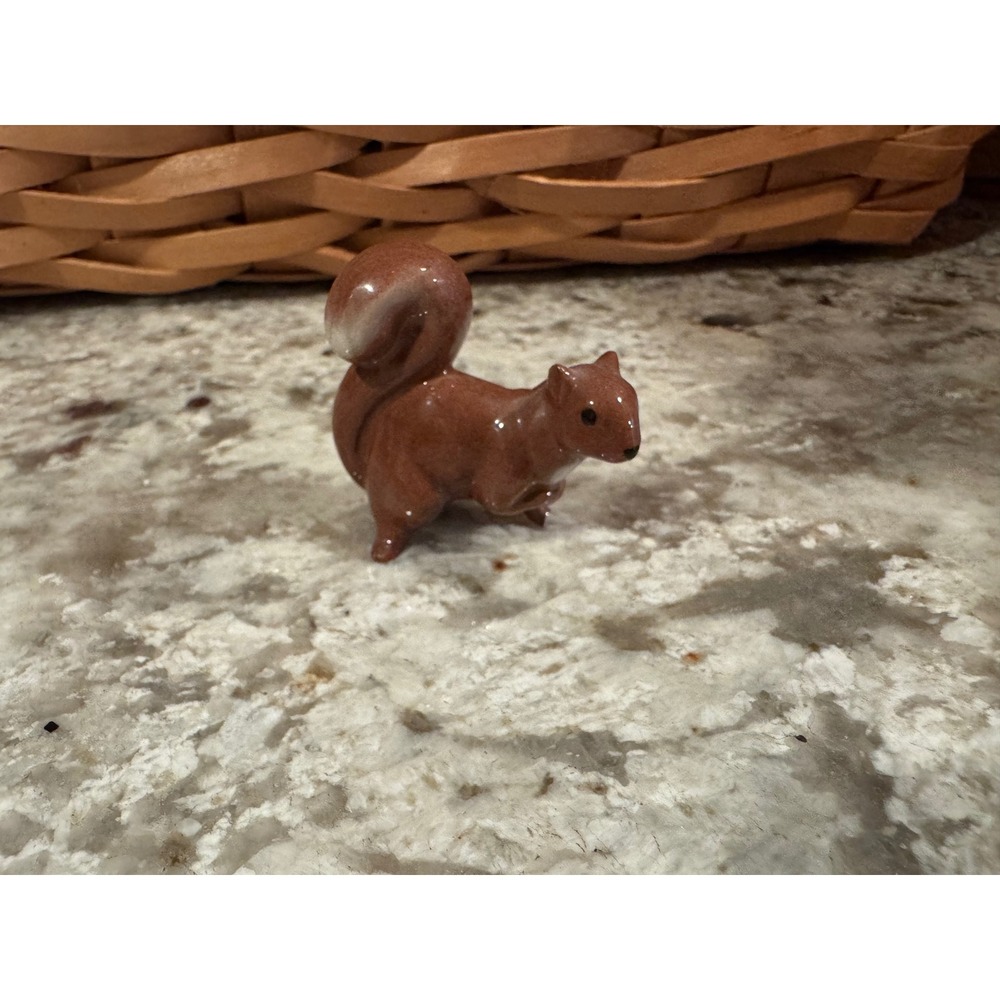 Miniature Glossy Brown Ceramic Squirrel Figurine Woodland Animal Decor